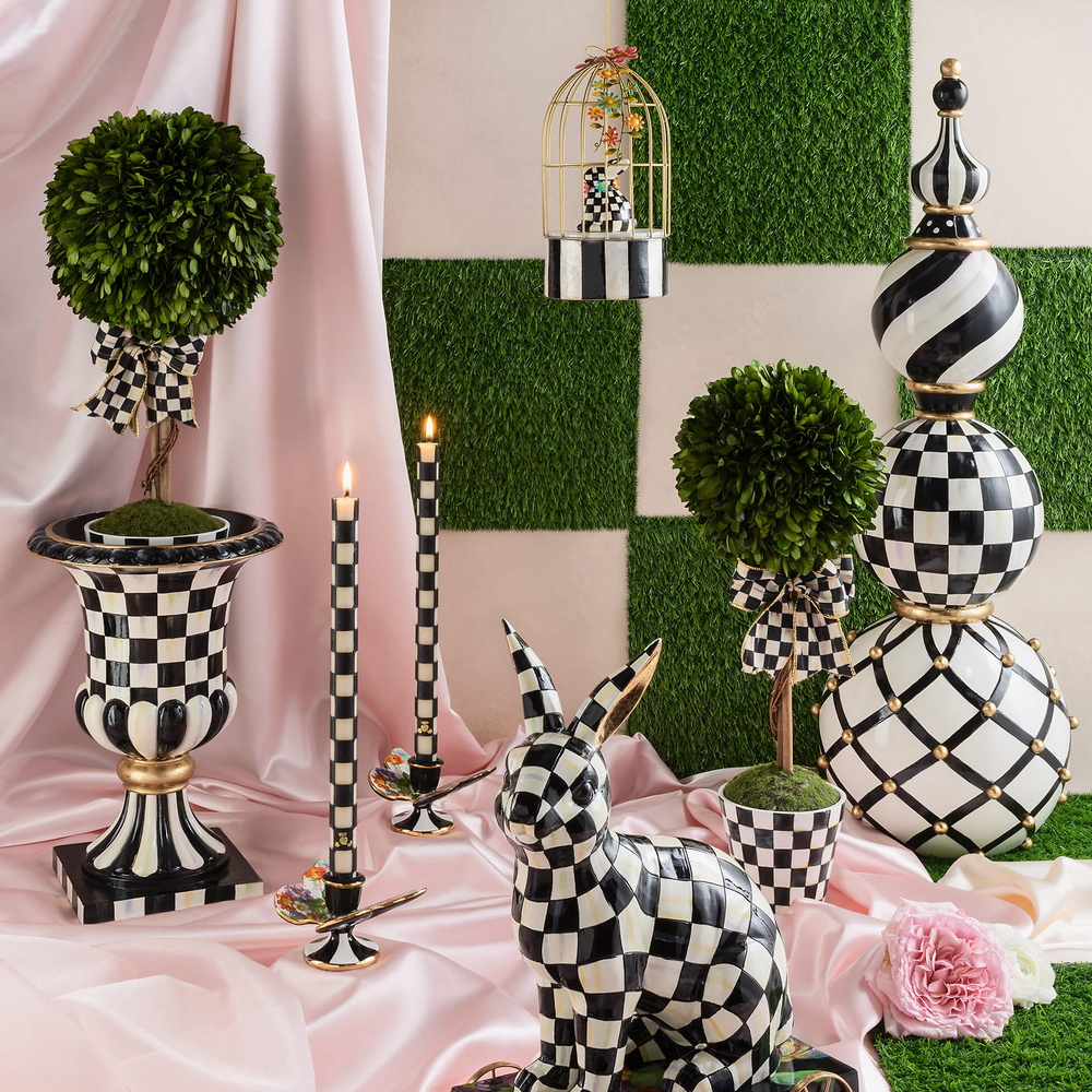 Check & Stripe Tabletop Pedestal Urn